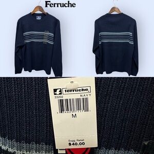 094 Ferruche | $40 NWT Men Navy Striped Ribbed Sweater (Size M)